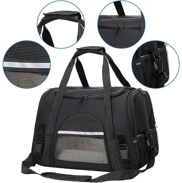 Alt view image 3 of 7 - Pet Cat Carrier Bag Mesh Breathable Travel Foldable Handbag Shoulder Bag