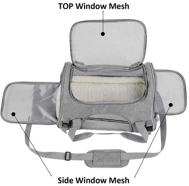 Alt view image 7 of 7 - Pet Cat Carrier Bag Mesh Breathable Travel Foldable Handbag Shoulder Bag
