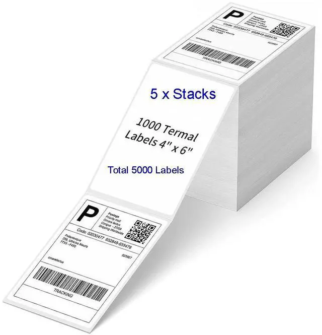 Alt view image 2 of 4 - 5000 x Direct Thermal Shipping Label 5 x Stacks 1000 Labels Stack Fanfold 4x6