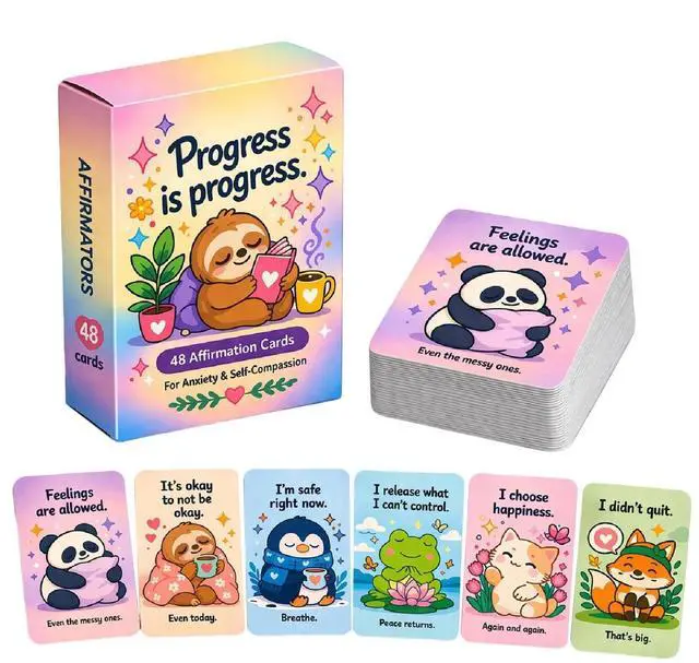 Main image of Progress is Progress Affirmation Cards For Kids Anxiety & Self Compassion