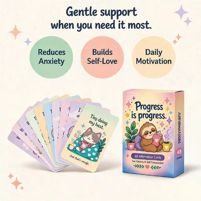 Alt view image 3 of 7 - Progress is Progress Affirmation Cards For Kids Anxiety & Self Compassion