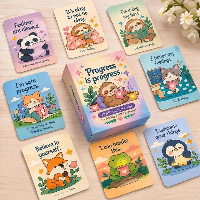 Alt view image 5 of 7 - Progress is Progress Affirmation Cards For Kids Anxiety & Self Compassion