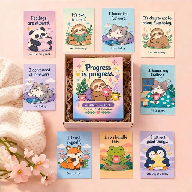 Alt view image 2 of 7 - Progress is Progress Affirmation Cards For Kids Anxiety & Self Compassion