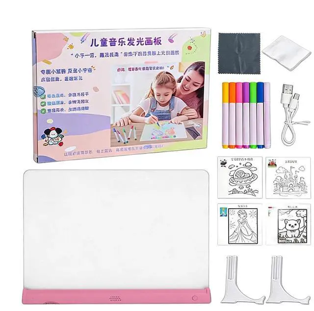 Alt view image 2 of 7 - LED Drawing Board for Kids, Touch Switch Doodle Glow Note Board with Markers