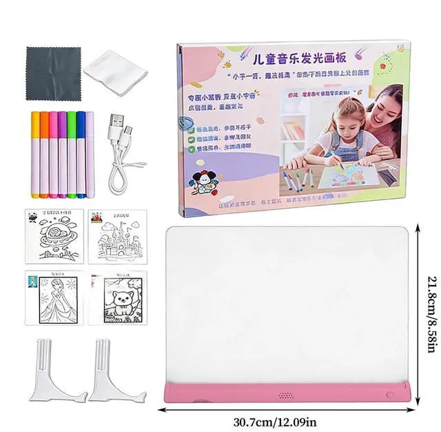 Alt view image 4 of 7 - LED Drawing Board for Kids, Touch Switch Doodle Glow Note Board with Markers