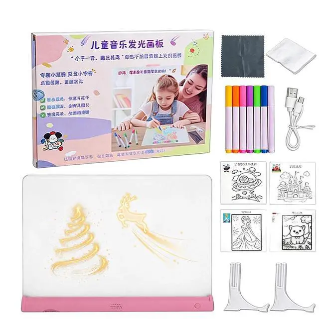 Alt view image 3 of 7 - LED Drawing Board for Kids, Touch Switch Doodle Glow Note Board with Markers