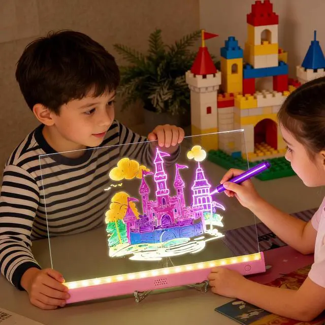 Alt view image 5 of 7 - LED Drawing Board for Kids, Touch Switch Doodle Glow Note Board with Markers