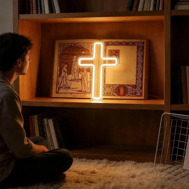 Alt view image 5 of 7 - LED Cross Light USB Plug-in Light Adjustable Acrylic Cross Sign Light