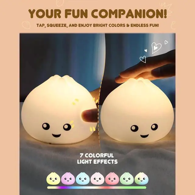 Alt view image 2 of 7 - Silicone Night Light for Kids, Cute Lamp Dumpling Light Touch Lamp Birthday Gift