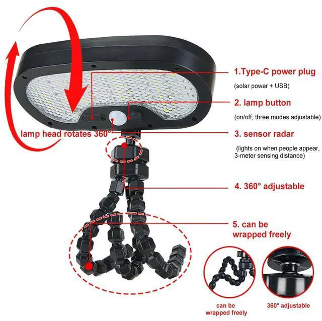 Alt view image 2 of 7 - Solar Motion Lights with Flexible Octopus Tripod Solar Powered Outdoor Light