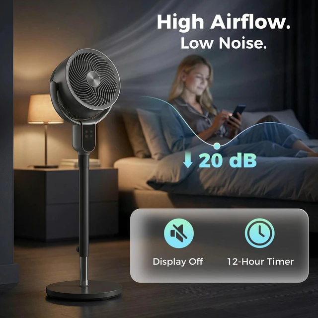 Alt view image 3 of 7 - 20dB Standing Fan, 70°+90° Auto Oscillating Fan with 8 Speeds