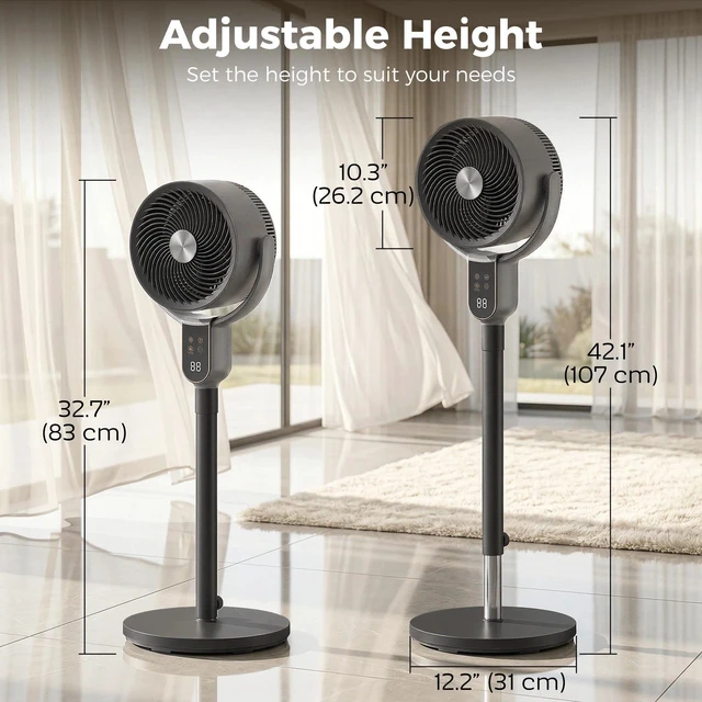 Alt view image 4 of 7 - 20dB Standing Fan, 70°+90° Auto Oscillating Fan with 8 Speeds