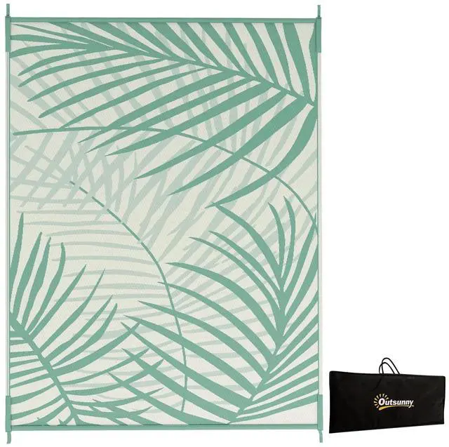 Alt view image 6 of 7 - Reversible Outdoor Rug with Carry Bag, 9' x 12' Waterproof Floor Mat, Green