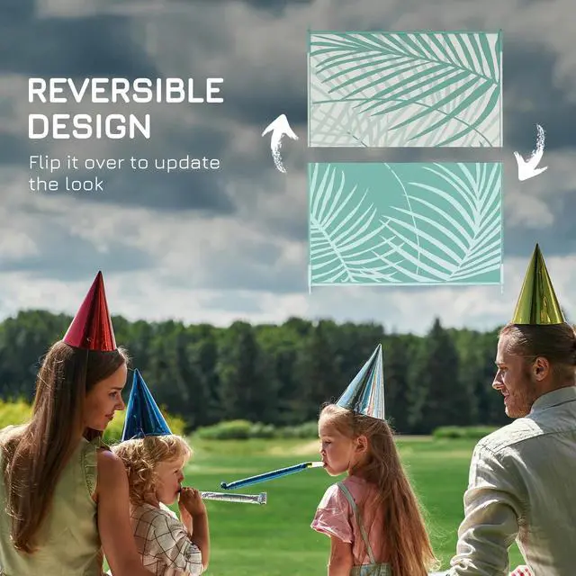 Alt view image 5 of 7 - Reversible Outdoor Rug with Carry Bag, 9' x 12' Waterproof Floor Mat, Green
