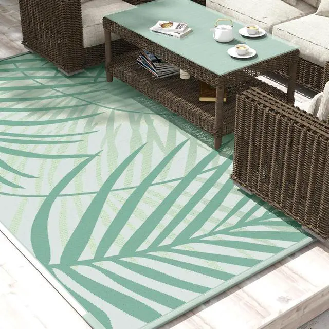 Main image of Reversible Outdoor Rug with Carry Bag, 9' x 12' Waterproof Floor Mat, Green
