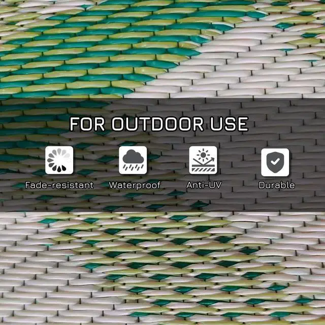 Alt view image 7 of 7 - Reversible Outdoor Rug with Carry Bag, 9' x 12' Waterproof Floor Mat, Green