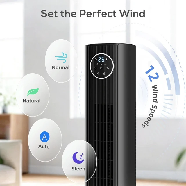 Alt view image 5 of 7 - 28dB Tower Fan for Bedroom, 26 ft/s Velocity Standing Fan, Black