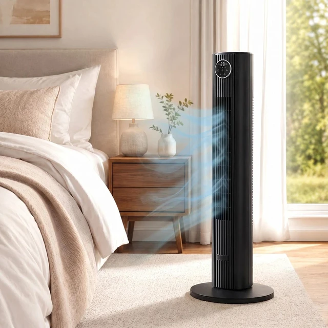 Alt view image 2 of 7 - 28dB Tower Fan for Bedroom, 26 ft/s Velocity Standing Fan, Black