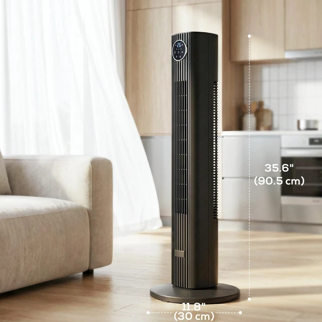 Alt view image 6 of 7 - 28dB Tower Fan for Bedroom, 26 ft/s Velocity Standing Fan, Black
