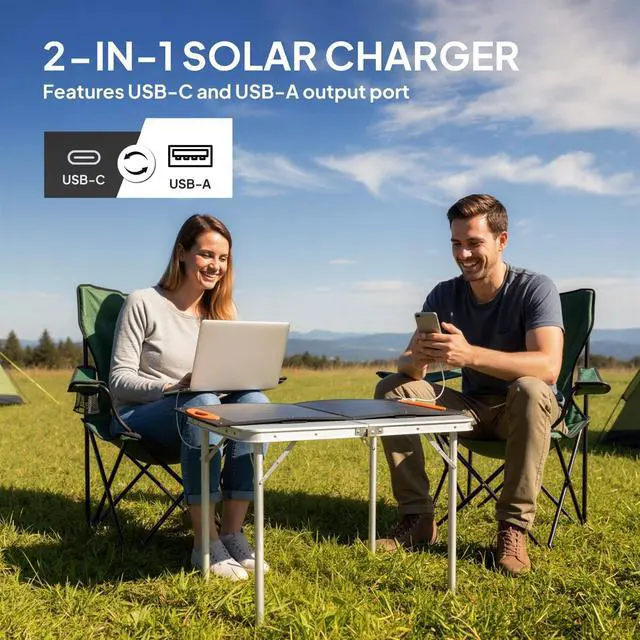 Alt view image 3 of 7 - 100W Portable Solar Panel Solar Charger with USB-A & USB-C Output
