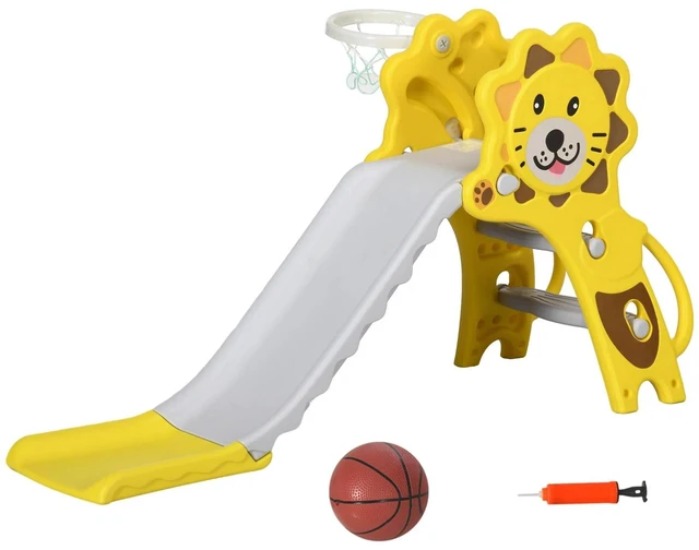Main image of 3 in 1 Toddler Slide for Indoor with Basketball Hoop Yellow