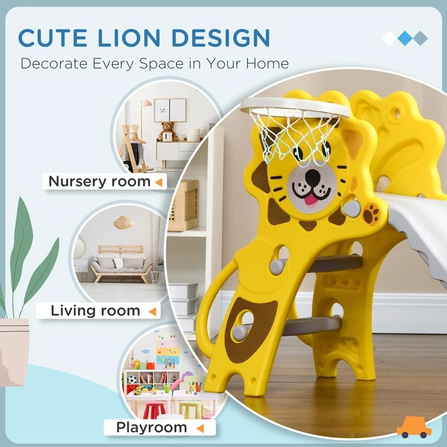 Alt view image 6 of 7 - 3 in 1 Toddler Slide for Indoor with Basketball Hoop Yellow