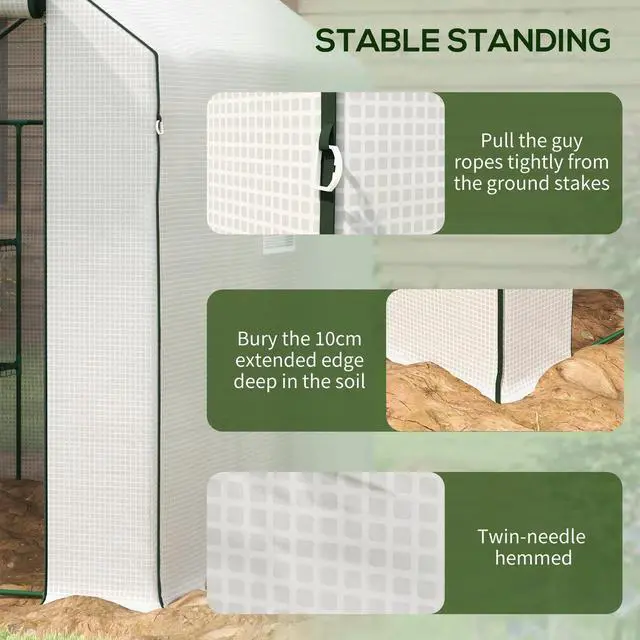Alt view image 6 of 7 - Outsunny Portable Greenhouse Walk-In Green House with Roll Up Door, White