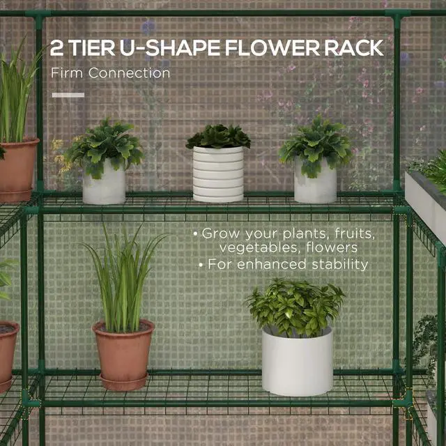 Alt view image 4 of 7 - Outsunny Portable Greenhouse Walk-In Green House with Roll Up Door, White