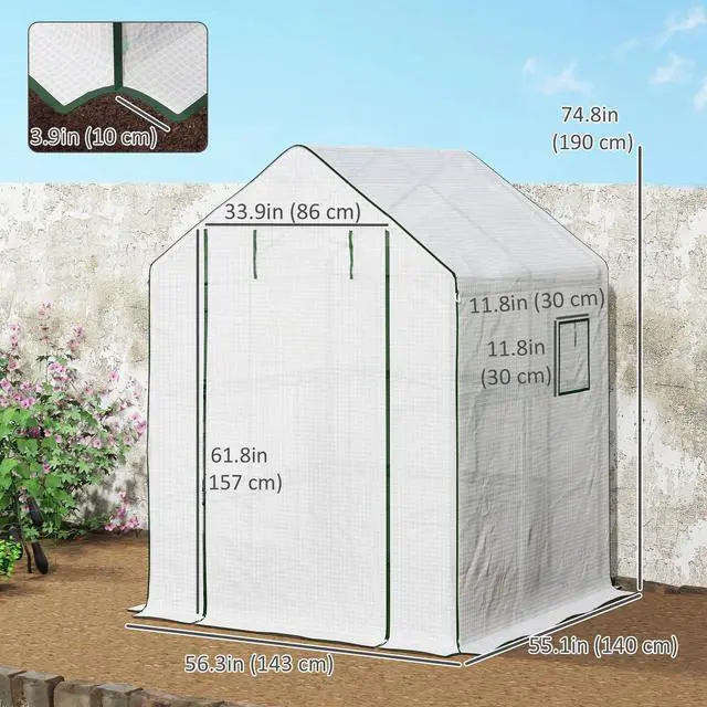 Alt view image 2 of 7 - Outsunny Portable Greenhouse Walk-In Green House with Roll Up Door, White