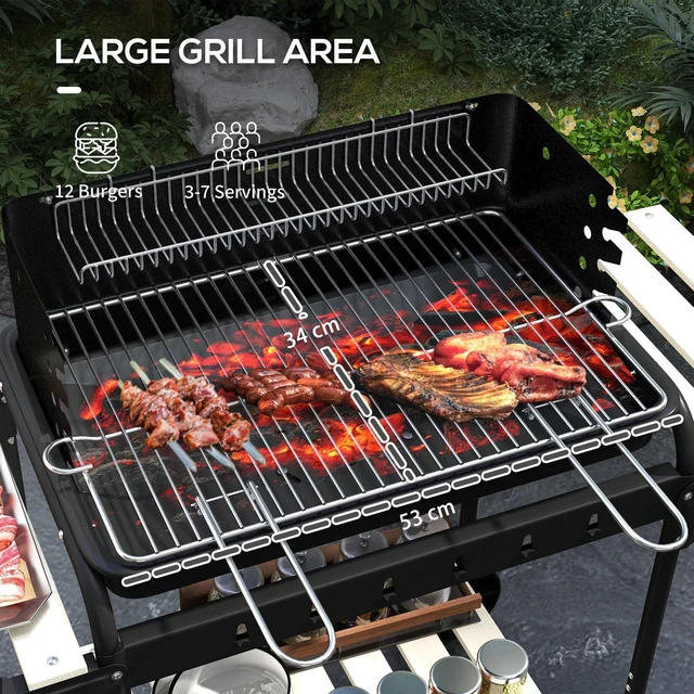Alt view image 6 of 7 - Charcoal Barbecue Grill with Adjustable Grill Height, BBQ Trolley, Black