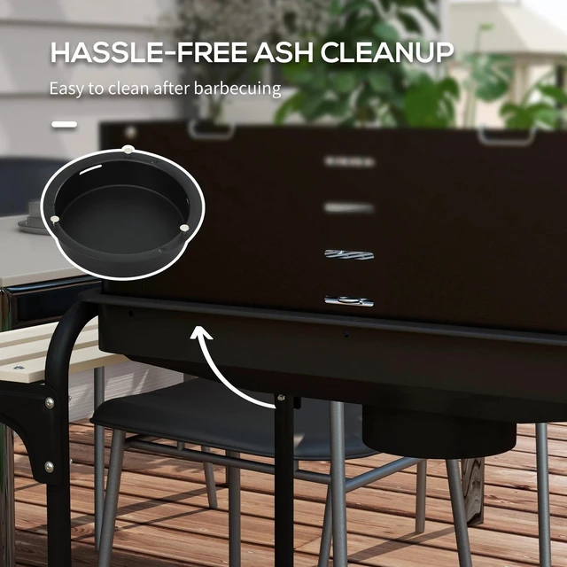 Alt view image 5 of 7 - Charcoal Barbecue Grill with Adjustable Grill Height, BBQ Trolley, Black