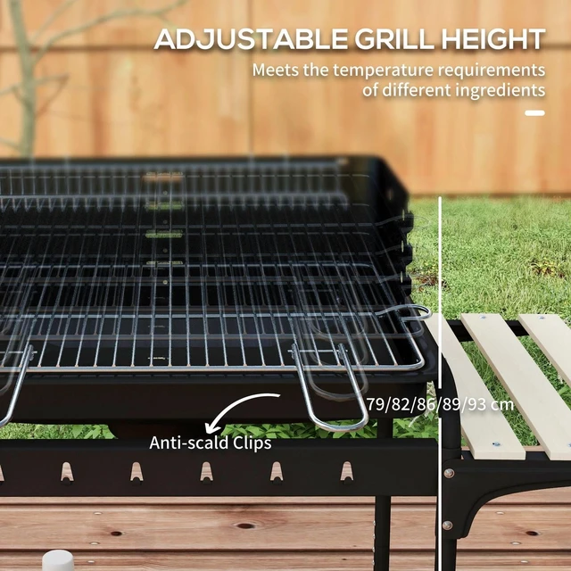 Alt view image 4 of 7 - Charcoal Barbecue Grill with Adjustable Grill Height, BBQ Trolley, Black
