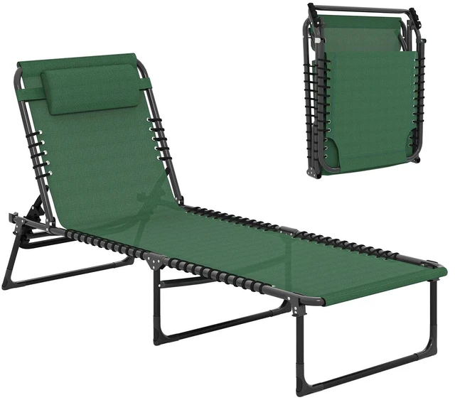 Main image of Outsunny Folding Lounge Chair, Chaise Lounge with Headrest, Green