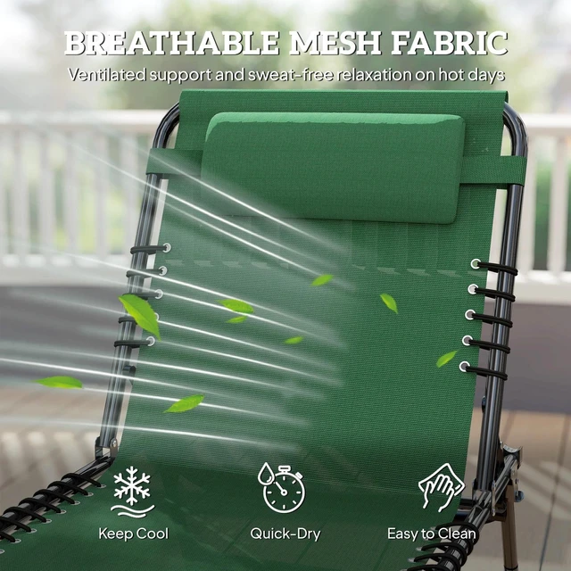 Alt view image 6 of 7 - Outsunny Folding Lounge Chair, Chaise Lounge with Headrest, Green
