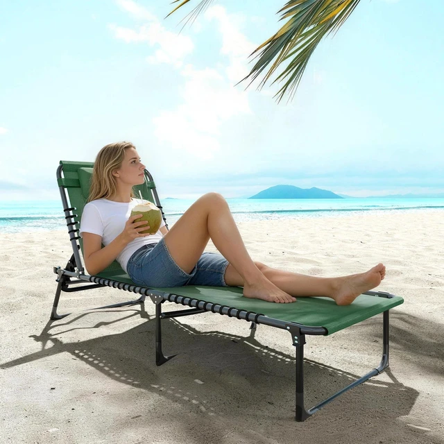 Alt view image 4 of 7 - Outsunny Folding Lounge Chair, Chaise Lounge with Headrest, Green