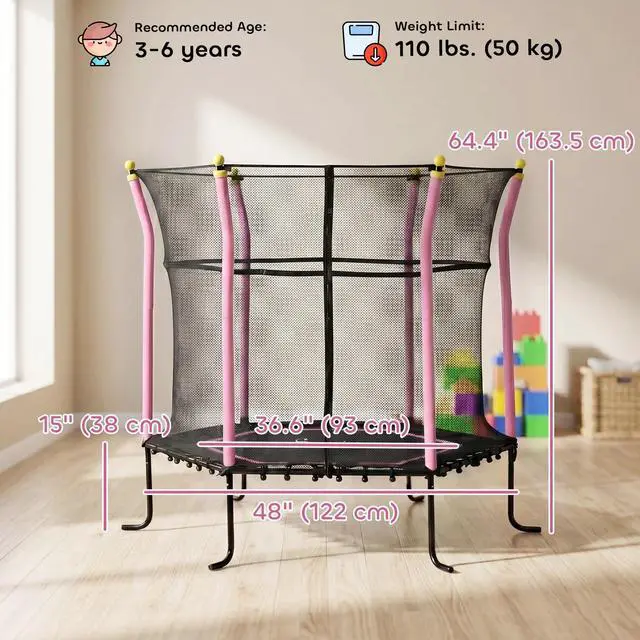 Alt view image 2 of 7 - Kids Trampoline Mini Bouncer Jumper w/ Enclosure Net Indoor