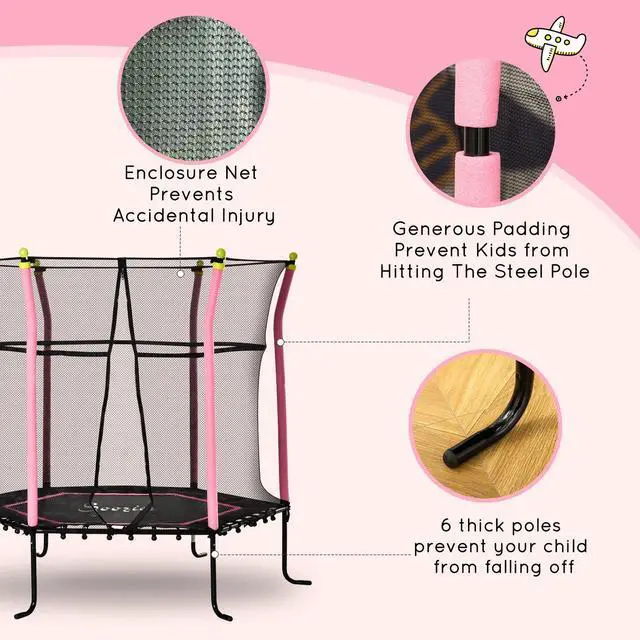 Alt view image 4 of 7 - Kids Trampoline Mini Bouncer Jumper w/ Enclosure Net Indoor