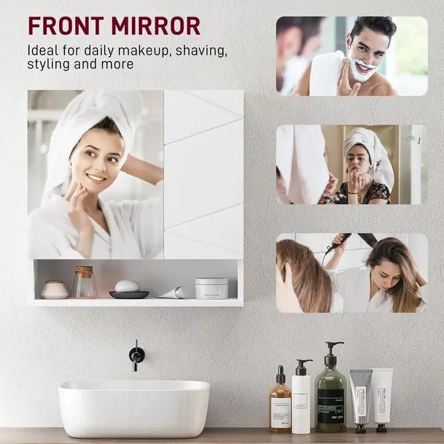 Alt view image 4 of 7 - Medicine Cabinet with Shelf, Bathroom Mirror Cabinet, White