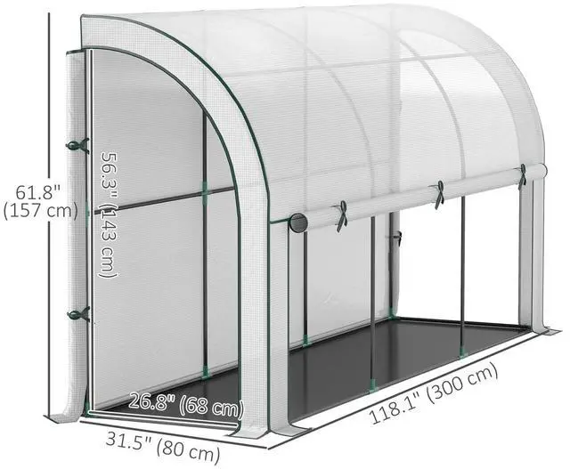 Alt view image 2 of 7 - Outsunny Lean-to Greenhouse with PE Cover, Gardening Green House, White