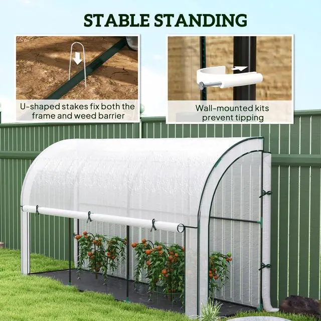 Alt view image 5 of 7 - Outsunny Lean-to Greenhouse with PE Cover, Gardening Green House, White