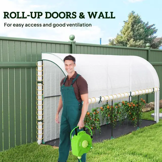 Alt view image 6 of 7 - Outsunny Lean-to Greenhouse with PE Cover, Gardening Green House, White