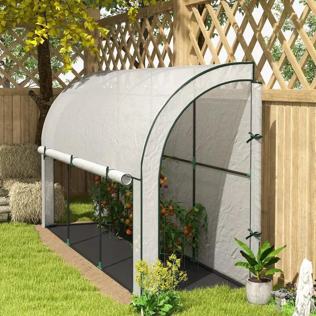 Main image of Outsunny Lean-to Greenhouse with PE Cover, Gardening Green House, White