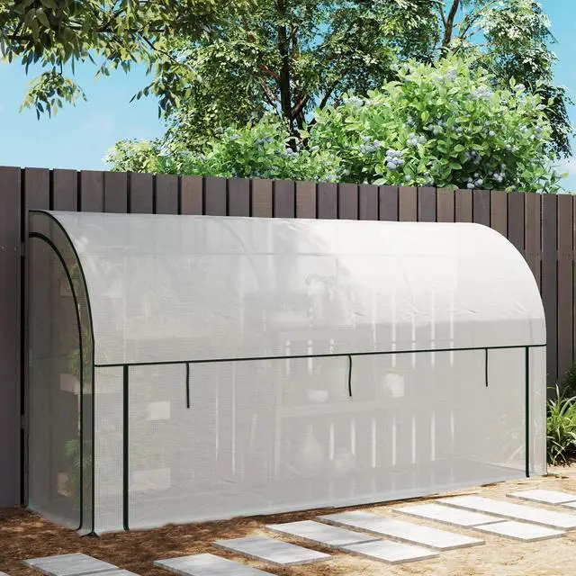 Alt view image 7 of 7 - Outsunny Lean-to Greenhouse with PE Cover, Gardening Green House, White