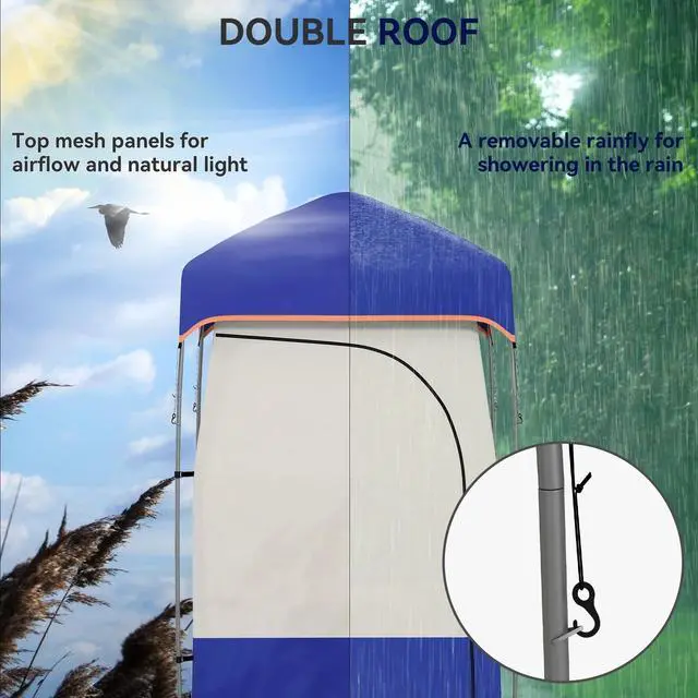 Alt view image 6 of 7 - Camping Shower Tent with Solar Shower Bag and Carrying Bag, Blue