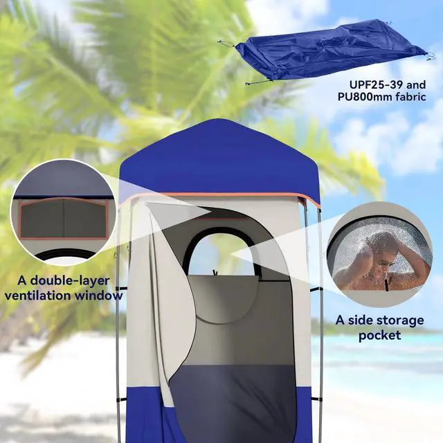 Alt view image 3 of 7 - Camping Shower Tent with Solar Shower Bag and Carrying Bag, Blue