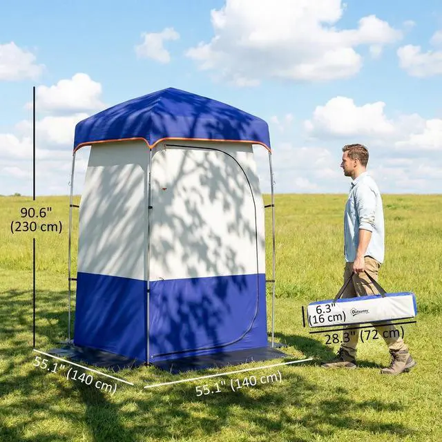 Alt view image 2 of 7 - Camping Shower Tent with Solar Shower Bag and Carrying Bag, Blue