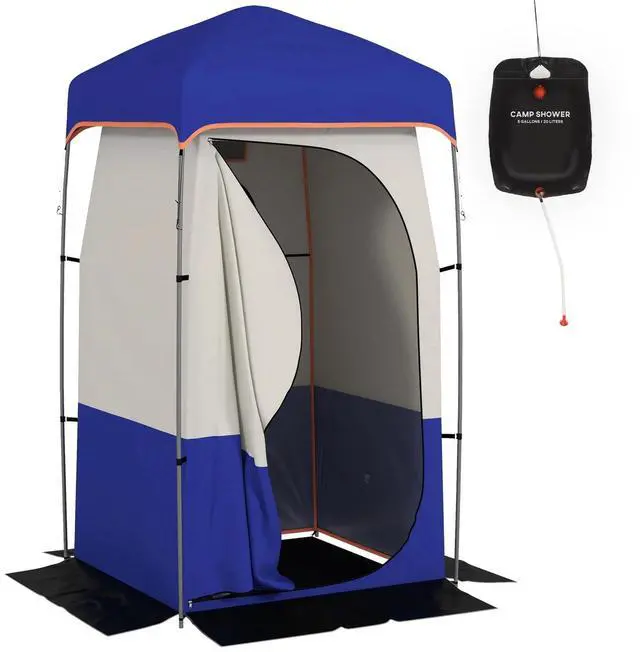 Alt view image 7 of 7 - Camping Shower Tent with Solar Shower Bag and Carrying Bag, Blue