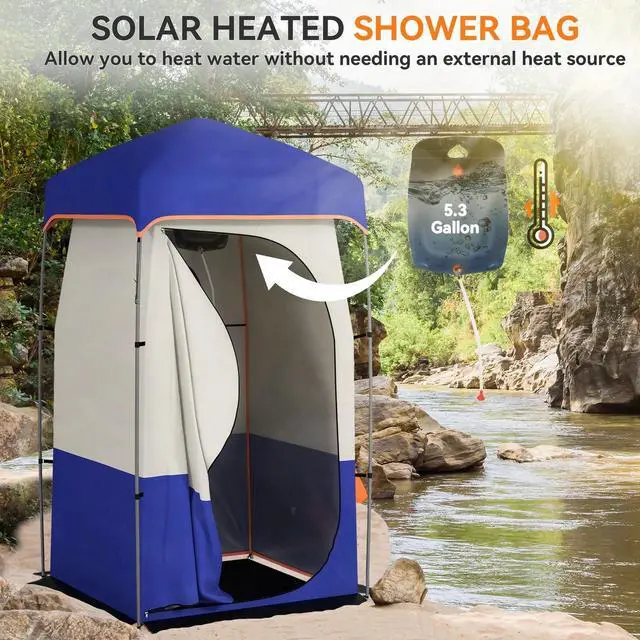 Alt view image 4 of 7 - Camping Shower Tent with Solar Shower Bag and Carrying Bag, Blue