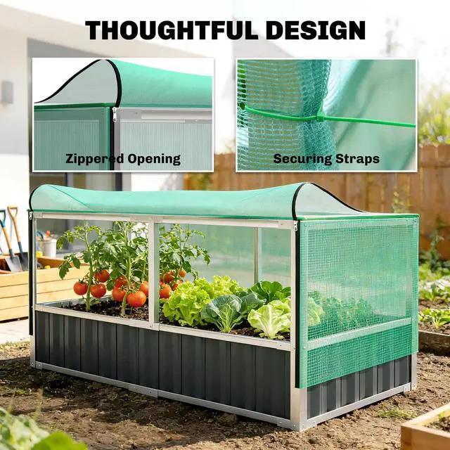 Alt view image 2 of 7 - Raised Garden Bed with Cover, Gloves Dark Grey