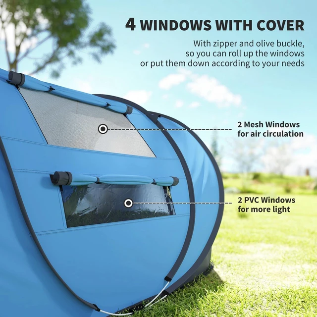 Alt view image 5 of 7 - 4 Person Camping Tent Automatic Pop Up Tent with Carry Bag Doors
